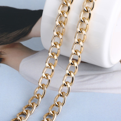 2.3 Gold Grinding Chain Flat Chain Aluminum Zipper Bag Shoulder Bag Chain DIY Waist Chain Necklace Decorative Chain Accessories Wholesale