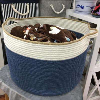 Cotton String Woven Storage Basket Hand Holding Foldable Clothes Sundries Cotton String Basket Creative Style Storage Basket