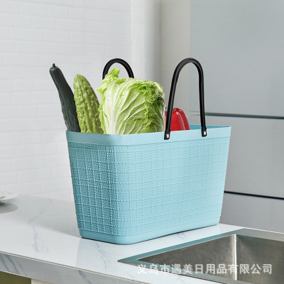 New Portable Storage Basket Korean Plastic Basket Supermarket Shopping Basket Household Kitchen Vegetable and Fruit Basket