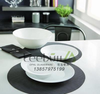 Opal tempered glass plates, cutlery