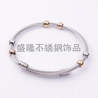 Stainless Steel Push-Pull Twist Bracelet Elastic Steel Bracelet Beaded Silver/Gold European and American Ins Style Factory Direct Sales
