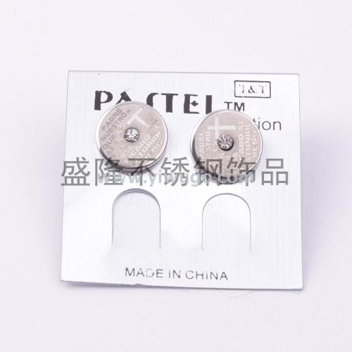 Stainless Steel Black Diamond round Couple Earrings Female Simple Temperament Ornament Factory Direct Fashion Trend