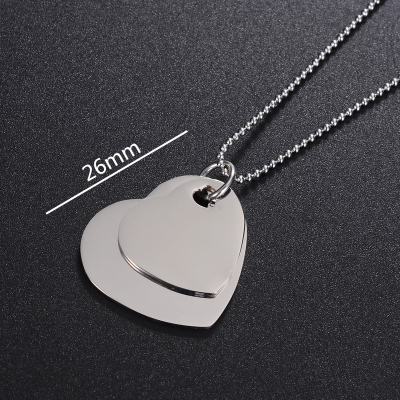 Stainless steel double heart heart necklace with glossy heart