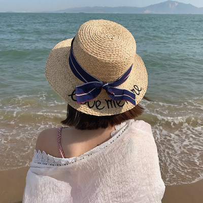 Hat Lady Summer Small Fresh Beach Hat Korean version of versatile Travel Bowknot Sunblock Sun Hat Lafite Straw Hat