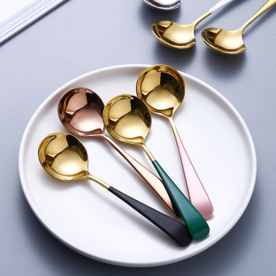 304 Stainless Steel Tableware Spoon Internet Celebrity round Head Spoon Children's Small Rice Spoon Gold-Plated Tableware Stirring Spoon Soup Spoon Spoon