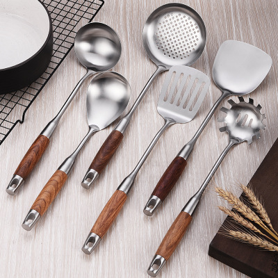 304 Stainless Steel European-Style Rosewood Spatula with a Wooden Handle Spatula Soup Spoon Six-Piece Cooking Kitchenware Wholesale
