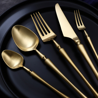 Small Waist 304 Stainless Steel Western Tableware Knife and Fork Golden Knife, Fork and Spoon Fruit Fork Long Ice Spoon