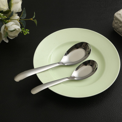 Custom Logo Factory Direct Sales 1010 Tableware Flat-Bottom Spoon High-Grade Stainless Steel Spoon Soup Spoon Spoon Wholesale