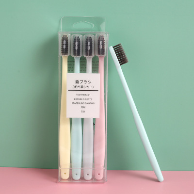 Creative Macaron Plain Toothbrush Japanese Style Muji Same Adult Soft Hair 4 PCs Toothbrush Daily Necessities Manufacturer