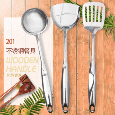 Stainless Steel Spatula Wholesale S-Shaped Handle Slotted Turner Kitchenware Soup Ladle Pan Spoon Cooking Spoon and Shovel Set Customizable Logo