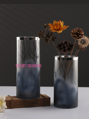 Nordic Simple Light Luxury Ink Painting Glass Vase Dried Flower Flower Arrangement Living Room and Dining Table Decoration Creative Ornaments