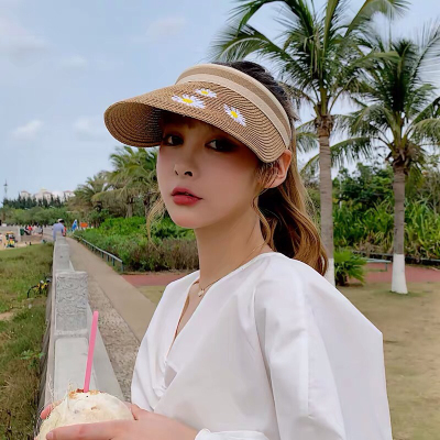 Little Daisy Summer Sun Hat Female Anti-Ddos Visor Cap Uv Protection Embroidered Peaked Cap Leisure All-Match Straw Hat