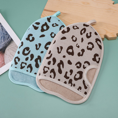 New bath towel spot wholesale BATHROOM supplies Leopard print bath towel finger rub back gloves HL-0267