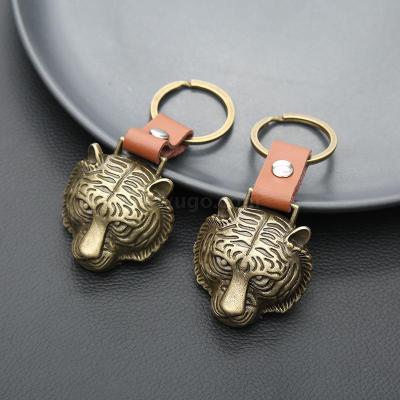 Tiger head metal leather key chain genuine leather Goods on sale for a bottle opener