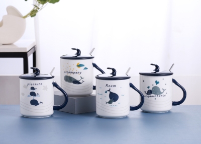 Happy Whale Ceramic Cup Internet Celebrity Live Broadcast Hot Ceramic Cup Gift Cup Teacup Water Cup Cup with Cover
