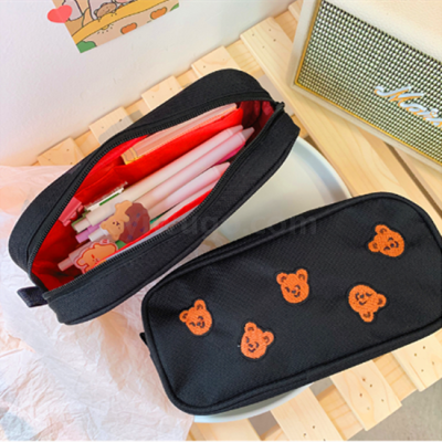 Korean Ins Girl Heart Web Celebrity Renewed Bear Pen Bag Student Simple Big easy Canvas Stationery Bag Makeup Bag