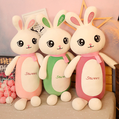 Creative New Cylindrical Pillow and Soft Scarf Big Eye Rabbit Plush Toy Doll Little Bunny Doll Wholesale