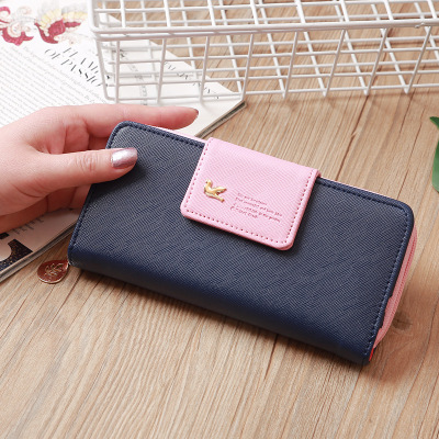 European and American Ladies Wallet long fashion bird secret Button Wallet Large capacity multifunctional hand with a small Wallet leather bag