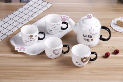 Cartoon Cat Cold Water Pot Set (White) Internet Celebrity Live Broadcast Popular Ceramic Cup Gift Cup Tea Cup