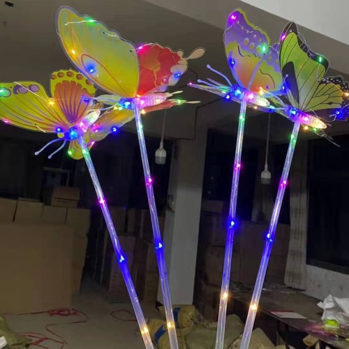 * Factory Direct Sales New LED Simulation Butterfly Luminous Toys Push Night Market Hot Sale Flash Swing Butterfly