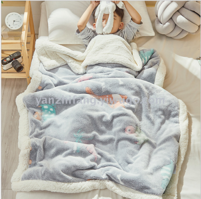 Children's blanket double thickening winter lamb down small quilt kindergarten nap baby baby coral blanket