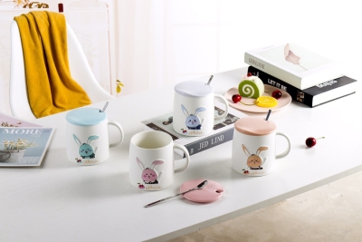 Cute Rabbit Relief Cup Office Home Network Red Live Broadcast Popular Ceramic Cup Gift Cup Teacup Water Cup Cup with Cover