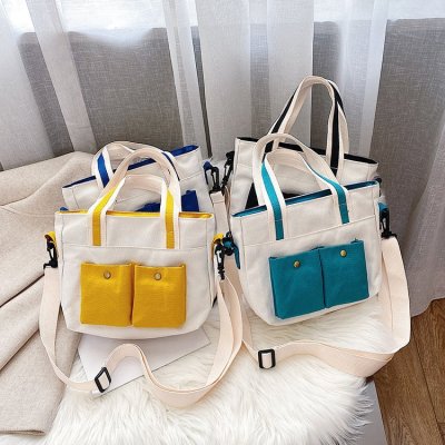  New Korean Version Simple Contrast color student Canvas bag class bag Versatile Arts student cross-body bag