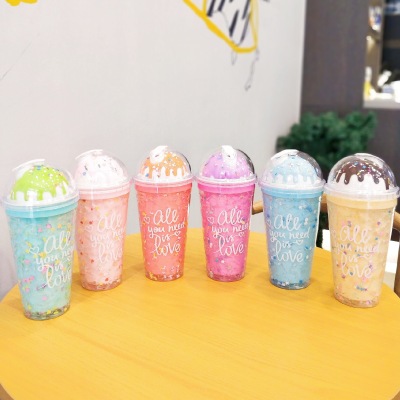 Factory Direct Sales Cool Summer Kiss Ice Cup Internet Celebrity Smoothie Straw Cup Fashion Water Cup Trendy Cute Cup