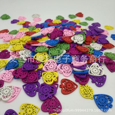 Color Peach heart wooden buttons QQ Child DIY Manual Button Toy Accessories mixed Color packaging manufacturers direct sale