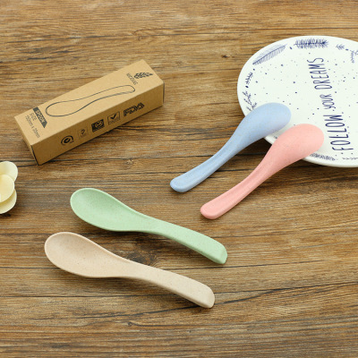 Wheat Straw Household Soup Hotel Restaurant Spoon Boxed 4 Color Gifts Spoon Tableware