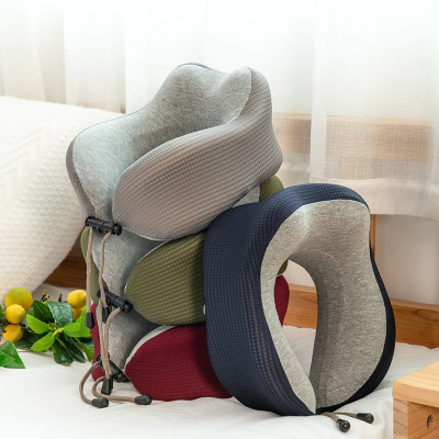 Summer new grid cotton pillow cervical spine memory cotton U-shaped pillow Travel pillow Pillow Pillow a substitute hair