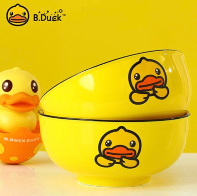 B.Duck Ceramic Bowl Yellow Duck Pottery Tableware Genuine Authorization Household Tableware