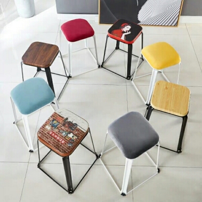 The Household round stool plastic stool is simple and fashionable, high round and thick steel bar cover stool square stool suitable for good looking