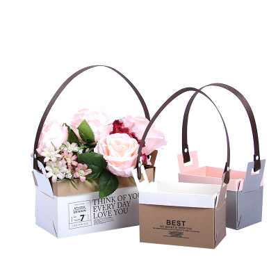 A Folding flower handbag kraft handbag double-sided flower box decoration creative flower shops packed box