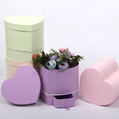 Huamo Mini double size gift box with drawer heart-shaped cylinder Qixi gift box small cuddle bucket flower box