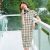 Women's dress summer cotton checked Cheongsam short-sleeved retro slim mid-length girls cheongsam improved dress