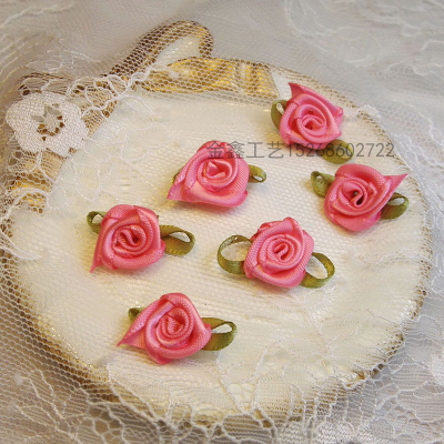 Mini satin ribbon rose green leaf heirloom wreath ribbon florets dress accessories DIY accessories