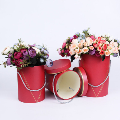 Spot manufacturers Direct Hug Barrel flower Box three-piece cylindrical hand-held flower bucket Bronzing Process Gift box can be customized