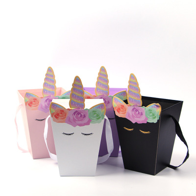 Unicorn Portable Flower Box Bucket Forever Flower Box Hot Stamping Belt Rope Hug Bucket flower Box Manufacturers can be customized