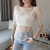 Net aid garment see-through bottom unlined upper garment women's summer short-sleeved new one-line collar shirt Net with lace sexy blouse