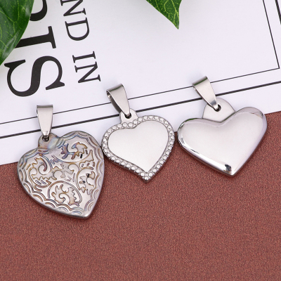 Ornament Accessories Stainless Steel Heart Love Heart Necklace Bracelet Pendant Hanging Piece Pendant Handmade Material Diamond-Embedded Flat