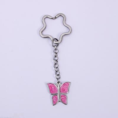 Men's and Women's Korean-Style European and American Jewelry Titanium Steel Pendant Stainless Steel Dripping Oil Butterfly Pendant Five-Pointed Star Keychain Factory Batch