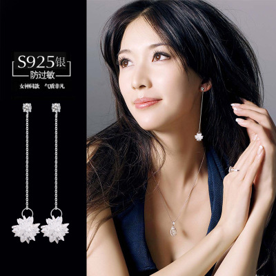 Manshini 925 Silver Needle Ice Flower Earring Thread Women's Korean-Style Sweet Simple Graceful Tassel Snowflake Earrings Long Earrings