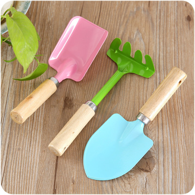 Gardening Three-Piece Set of Tools Household Wooden Handle Small Shovel Rake Set Flower Bonsai Small Flower Shovel A796