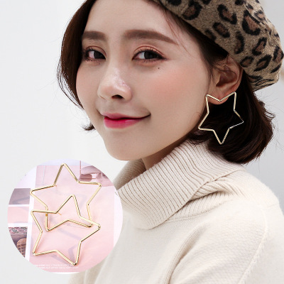 Five-Pointed Star Circle Earrings Exaggerated Metal Earrings Large Hoop Earrings Five-Star Earrings Fashion Fashionmonger Ear Rings
