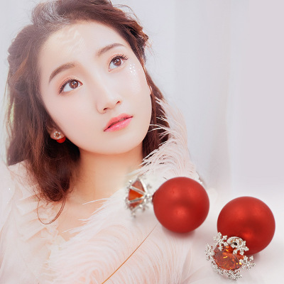Flower Earrings Women's Elegant Korean-Style Simple Red Pearl Zircon Earrings Super Fairy Internet Celebrity Double-Sided 925 Sterling Silver