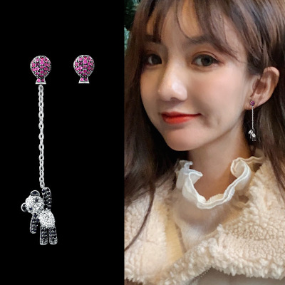 Asymmetric Small Animal Earrings 925 Silver Needle Korean Style Trendy Long Temperament Eccentric Personality Cute Bear Ear Studs Women