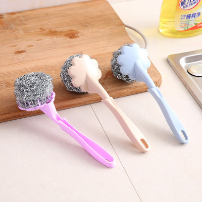 Creative Long Handle Steel Wire Ball Dish Brush Household Hanging Cleaning Brush Kitchen Oil Removing Plum-Shaped Dishwashing Brush