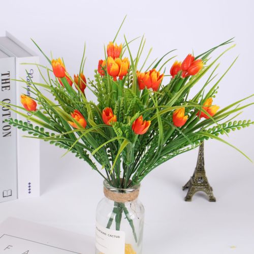 Artificial Flower Bouquet Tulip Plastic Flower Spring Grass Flower Fake Flower Silk Flower Living Room Table-Top Decorations Decorative Flower Arrangement 