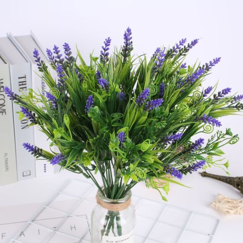 Simulation Planting Green Water Grass Wall Accessories Bundle Home Decoration Desktop Small Flower Wedding Props 7 Fork Lavender 